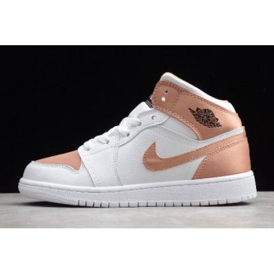 Nike Bayan Air Jordan 1 Mid Gs Beyaz / Pembe Altın Basketbol Ayakkabısı Türkiye - IBSWL8X7